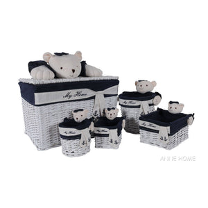 Anne Home - Set of 5 Rectangular Willow Baskets Bear Design - AB015 - Old Modern
