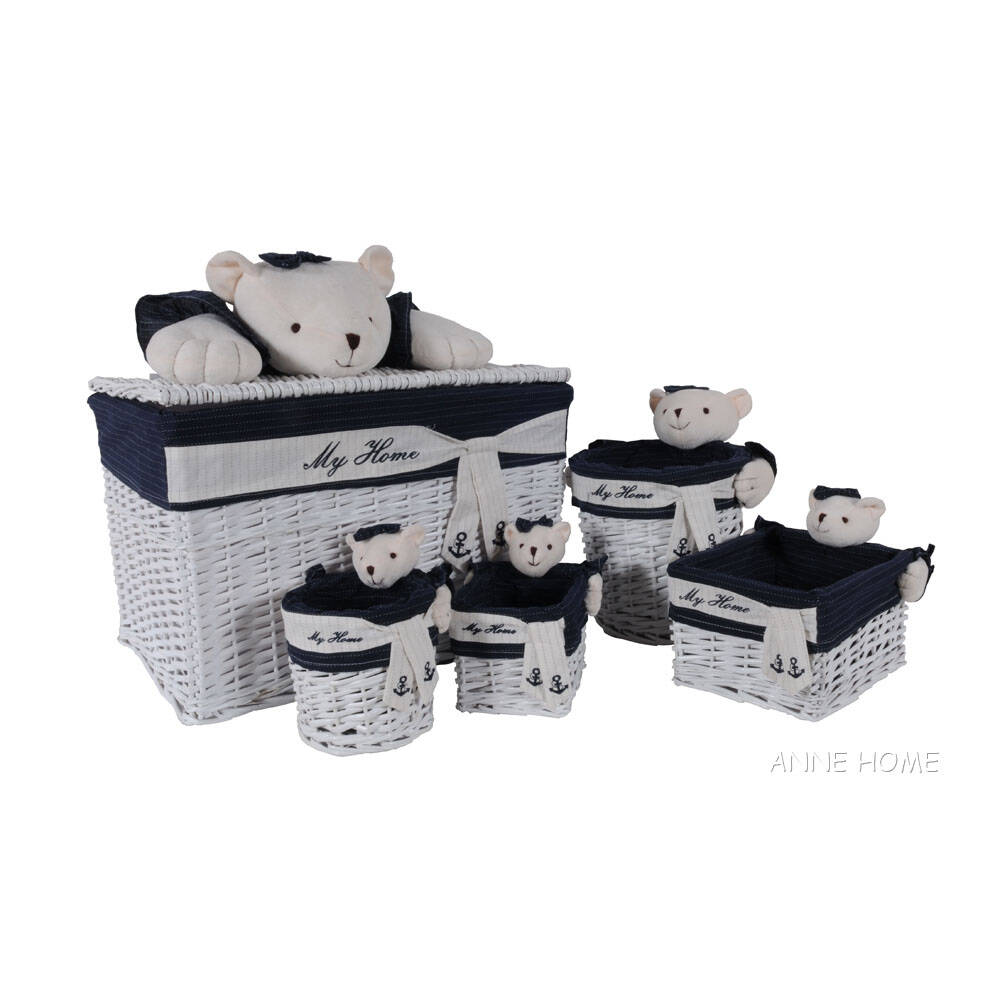 Anne Home - Set of 5 Rectangular Willow Baskets Bear Design - AB015 - Old Modern