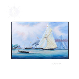 Britannia and Vigilant off the Royal Yacht Squadron's Headquarters - Canvas Painting - AF004 - Old Modern