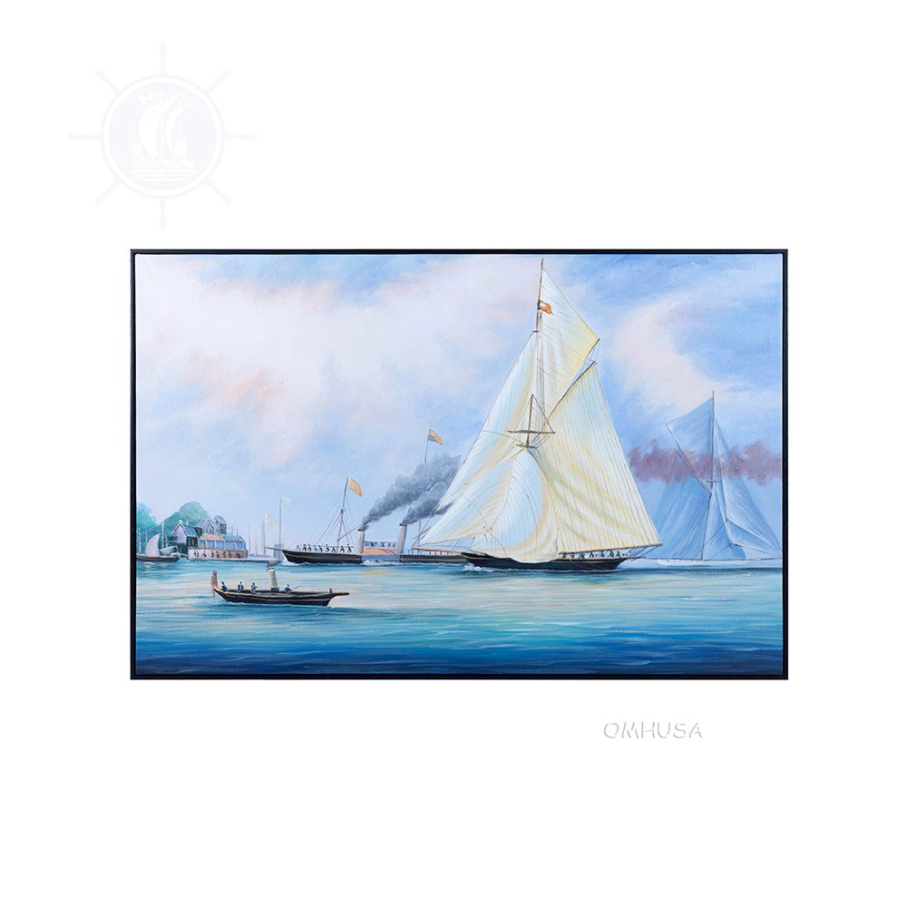 Britannia and Vigilant off the Royal Yacht Squadron's Headquarters - Canvas Painting - AF004 - Old Modern