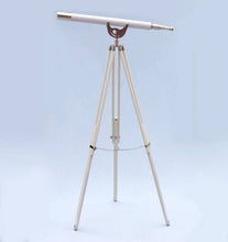 Handcrafted Model Ships Floor Standing Chrome With White Leather Anchormaster Telescope 65" ST-0148-CH-WL