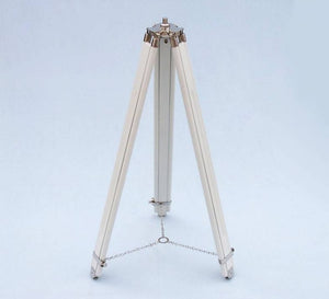 Handcrafted Model Ships Floor Standing Chrome With White Leather Anchormaster Telescope 65" ST-0148-CH-WL