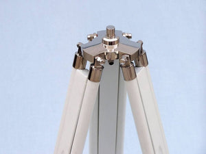 Handcrafted Model Ships Floor Standing Chrome With White Leather Anchormaster Telescope 65" ST-0148-CH-WL