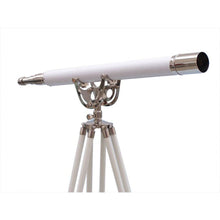 Handcrafted Model Ships Floor Standing Chrome With White Leather Anchormaster Telescope 65" ST-0148-CH-WL