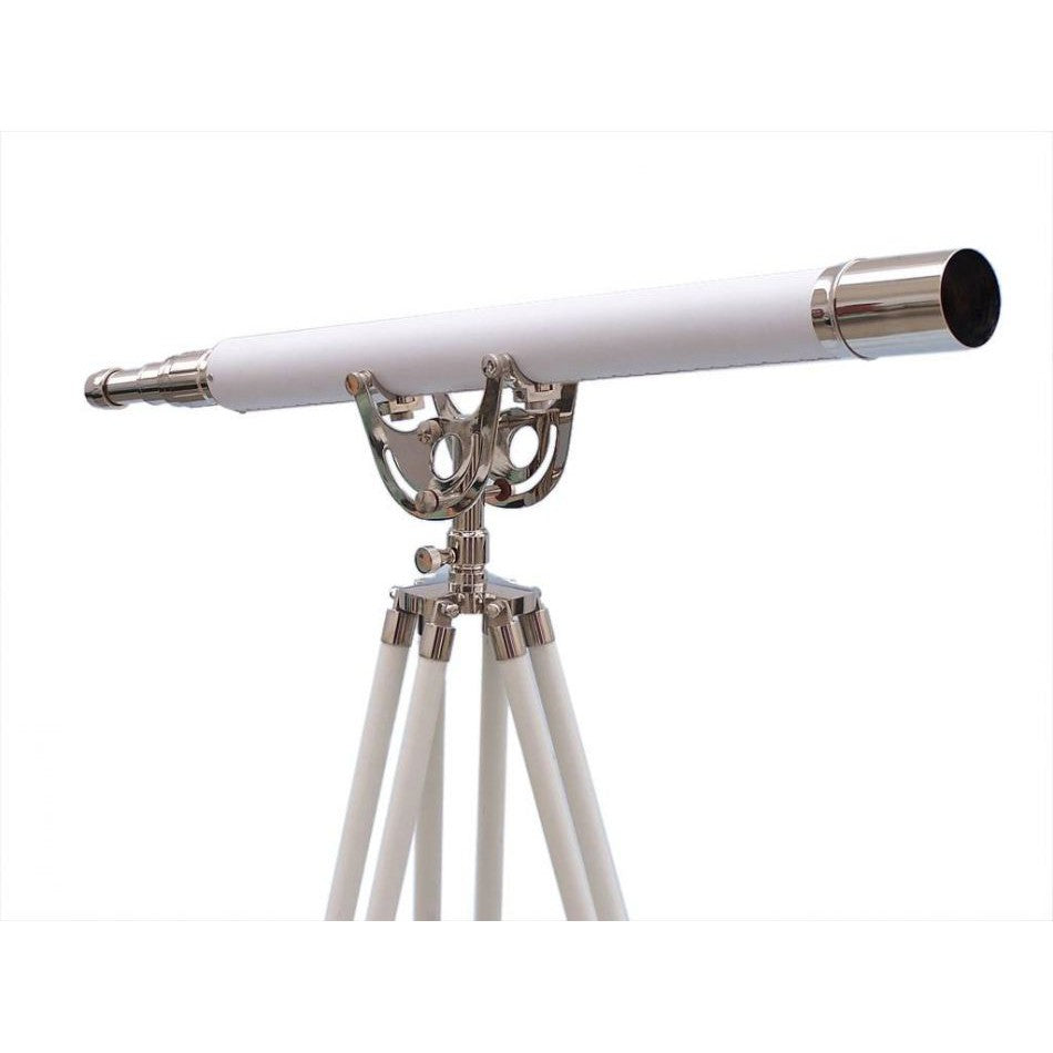 Handcrafted Model Ships Floor Standing Chrome With White Leather Anchormaster Telescope 65