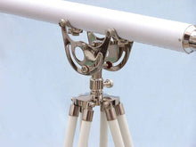 Handcrafted Model Ships Floor Standing Chrome With White Leather Anchormaster Telescope 65" ST-0148-CH-WL