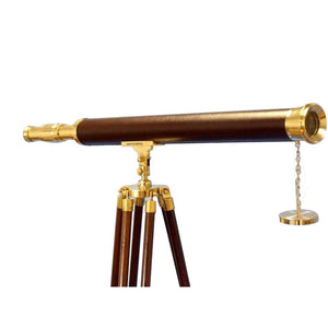Handcrafted Model Ships - Floor Standing Solid Brass - Leather Harbor Master Telescope 60""  - ST-0123 - leather