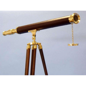 Handcrafted Model Ships - Floor Standing Solid Brass - Leather Harbor Master Telescope 60""  - ST-0123 - leather