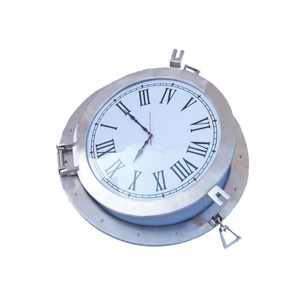 Handcrafted Model Ships - Brushed Nickel Deluxe Class Porthole Clock 24