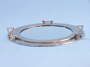 Handcrafted Model Ships Brushed Nickel Deluxe Class Decorative Ship Porthole Mirror 24" MC-1967-24-BN-M