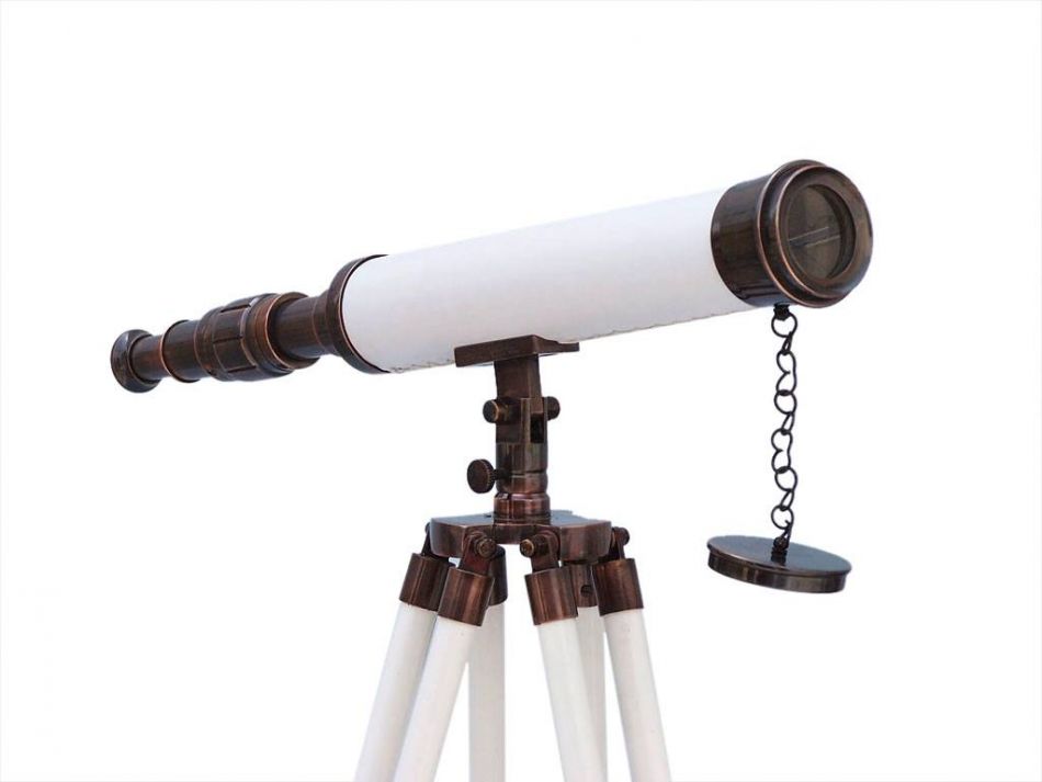 Handcrafted Model Ships - Floor Standing Antique Copper with White Leather Harbor Master Telescope 50