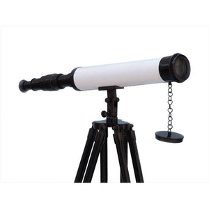 Handcrafted Model Ships - Floor Standing Oil-Rubbed Bronze-White Leather With Black Stand Harbor Master Telescope 50"" - ST-0129-BWLB