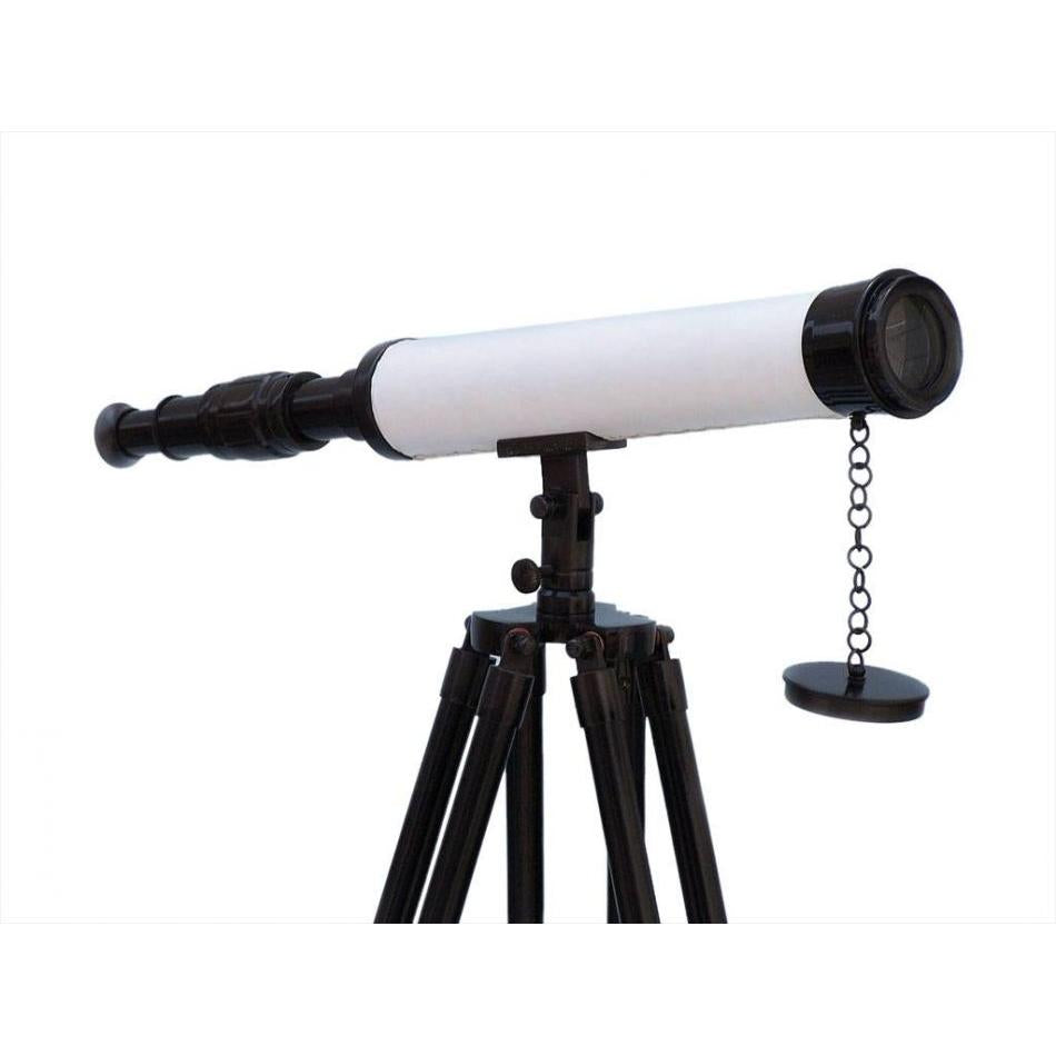 Handcrafted Model Ships - Floor Standing Oil-Rubbed Bronze-White Leather With Black Stand Harbor Master Telescope 50