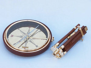 Handcrafted Model Ships Decorative Wooden Brass Compass Table 23" CO-0670