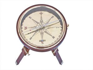 Handcrafted Model Ships Decorative Wooden Brass Compass Table 23" CO-0664