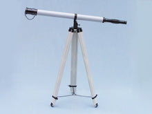 Handcrafted Model Ships  Floor Standing Oil Rubbed Bronze/White Leather Galileo Telescope 65 ST-0117-Black/W