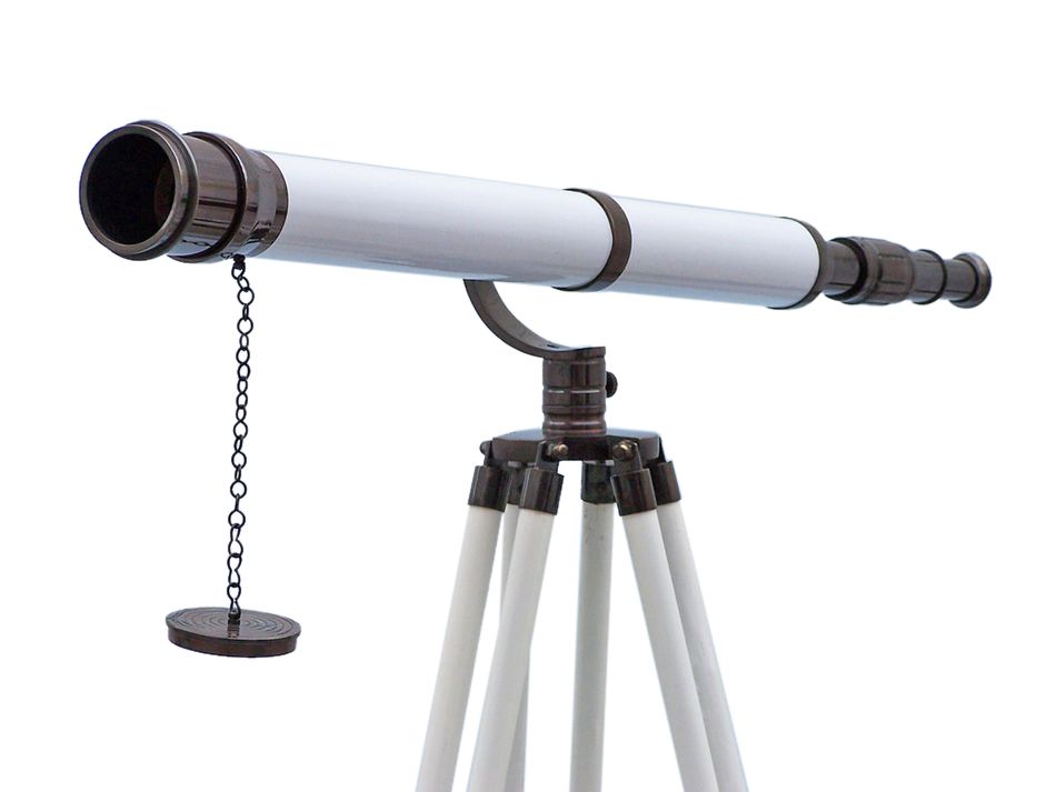 Handcrafted Model Ships  Floor Standing Oil Rubbed Bronze/White Leather Galileo Telescope 65 ST-0117-Black/W