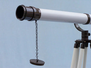 Handcrafted Model Ships  Floor Standing Oil Rubbed Bronze/White Leather Galileo Telescope 65 ST-0117-Black/W