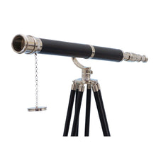 Handcrafted Model Ships Floor Standing Chrome/Leather Galileo Telescope 65" ST-0117CH-L