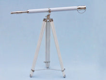 Handcrafted Model Ships Floor Standing Chrome/White Leather Galileo Telescope 65" ST-0117-CHW