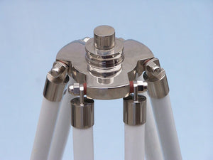 Handcrafted Model Ships Floor Standing Chrome/White Leather Galileo Telescope 65" ST-0117-CHW