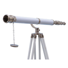 Handcrafted Model Ships Floor Standing Chrome/White Leather Galileo Telescope 65" ST-0117-CHW