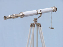 Handcrafted Model Ships Floor Standing Chrome/White Leather Galileo Telescope 65" ST-0117-CHW