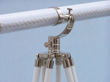 Handcrafted Model Ships Floor Standing Chrome/White Leather Galileo Telescope 65" ST-0117-CHW