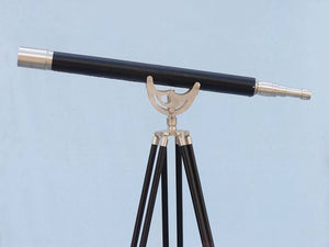 Handcrafted Model Ships Floor Standing Brushed Nickel With Leather Anchormaster Telescope 65" ST-0148-BN-L