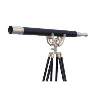 Handcrafted Model Ships Floor Standing Brushed Nickel With Leather Anchormaster Telescope 65" ST-0148-BN-L