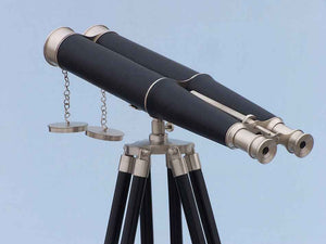 Handcrafted Model Ships Floor Standing Admiral's Brushed Nickel with Leather Binoculars 62" Bl-0311-BNL