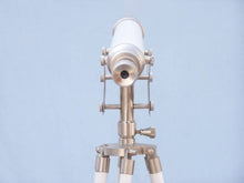 Handcrafted Model Ships Floor Standing Brushed Nickel With White Leather Anchormaster Telescope 65" ST-0148 BN-WL