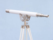 Handcrafted Model Ships Floor Standing Brushed Nickel With White Leather Anchormaster Telescope 65" ST-0148 BN-WL