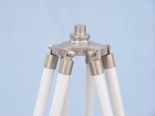 Handcrafted Model Ships Floor Standing Brushed Nickel With White Leather Galileo Telescope 65" ST-0117 BN-WL