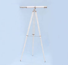 Handcrafted Model Ships Floor Standing Brushed Nickel With White Leather Galileo Telescope 65" ST-0117 BN-WL