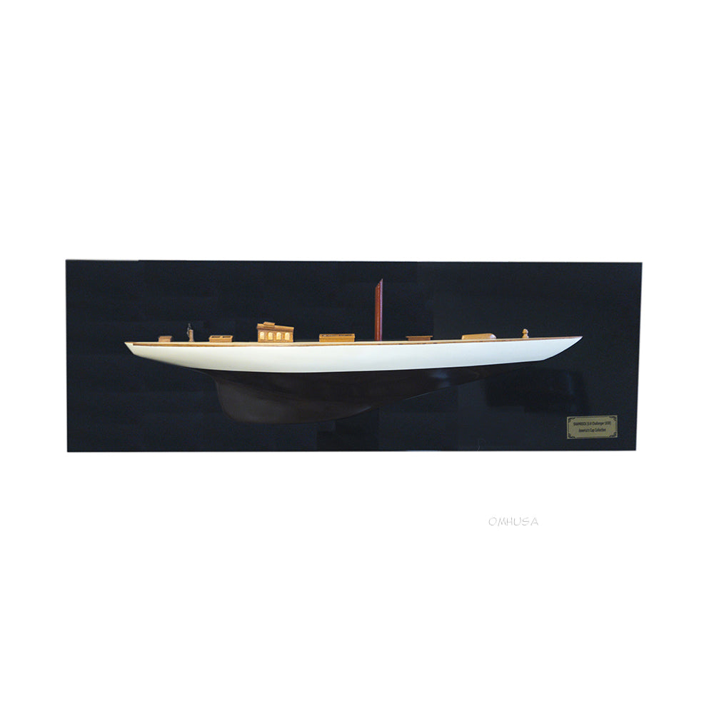 Shamrock Brown/White Painted Half-Hull Model Boat Yacht Handmade - H011 - Old Modern