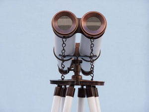 Handcrafted Model Ships Floor Standing Bronze With White Leather Binoculars 62" BI-0311-BZ-WL