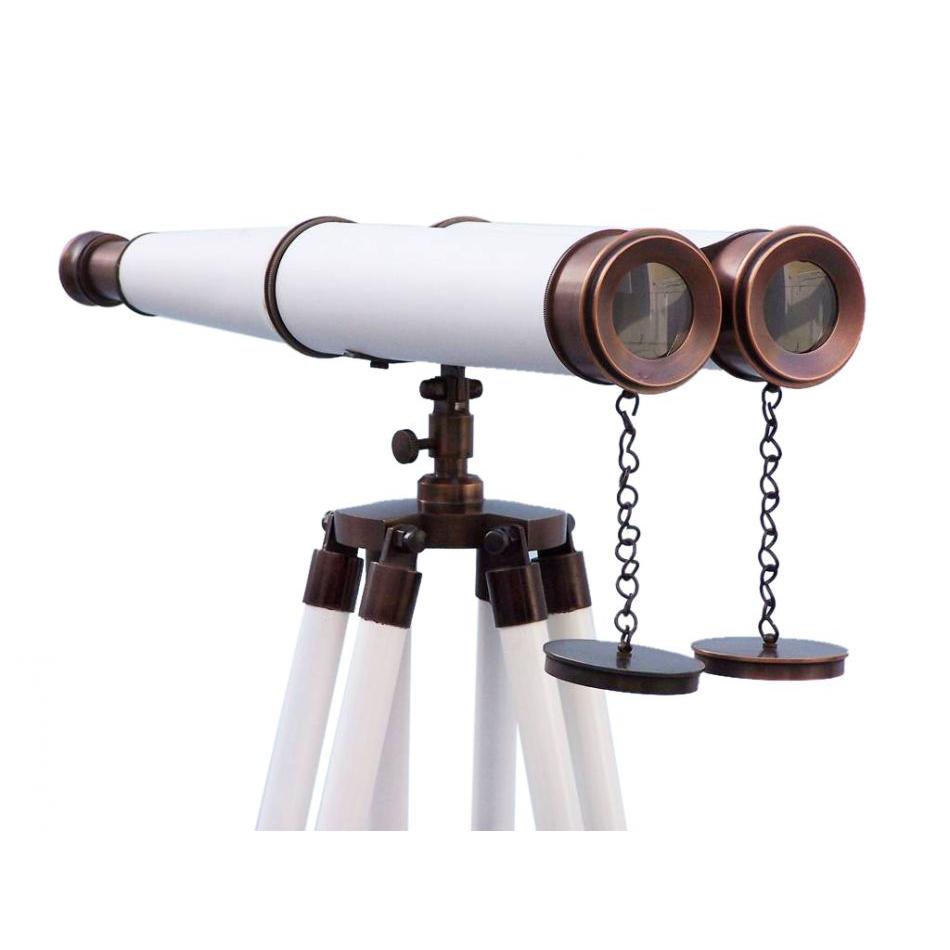 Handcrafted Model Ships - Floor Standing Admirals Bronzed With White Leather Binoculars 62