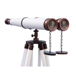 Handcrafted Model Ships Floor Standing Bronze With White Leather Binoculars 62" BI-0311-BZ-WL