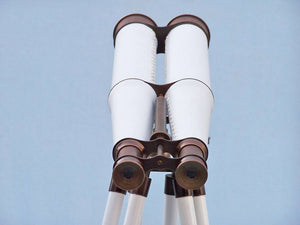 Handcrafted Model Ships Floor Standing Bronze With White Leather Binoculars 62" BI-0311-BZ-WL