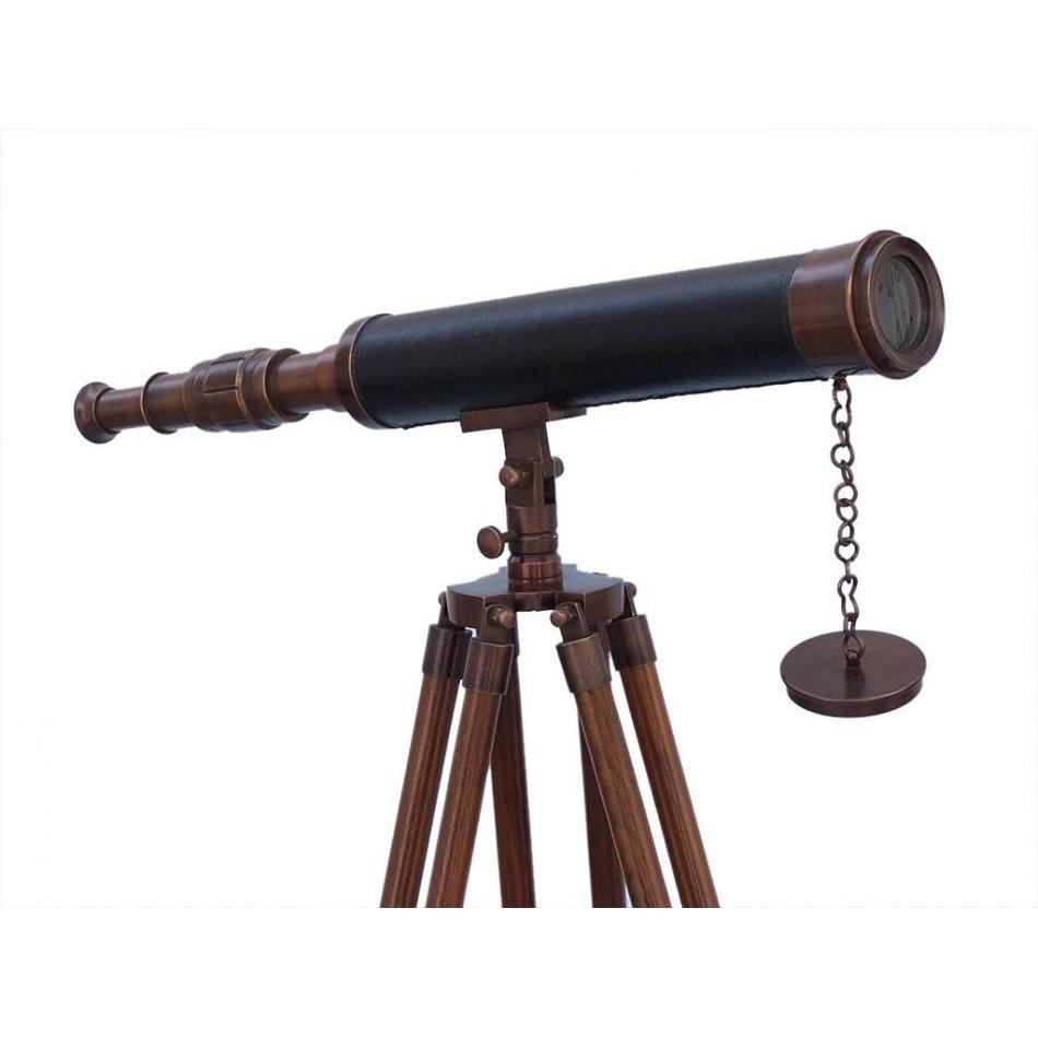 Handcrafted Model Ships - Floor Standing Antique Copper With Leather Harbor Master Telescope 50