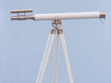 Handcrafted Model Ships Floor Standing Brushed Nickel With White Leather Griffith Astro Telescope 65" ST-0124-BN-WL