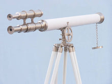 Handcrafted Model Ships Floor Standing Brushed Nickel With White Leather Griffith Astro Telescope 65" ST-0124-BN-WL