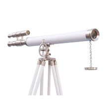 Handcrafted Model Ships Floor Standing Brushed Nickel With White Leather Griffith Astro Telescope 65" ST-0124-BN-WL