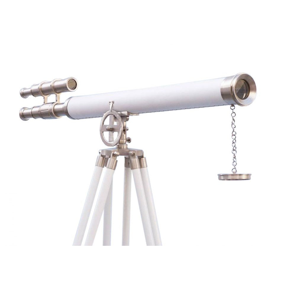 Handcrafted Model Ships Floor Standing Brushed Nickel With White Leather Griffith Astro Telescope 65