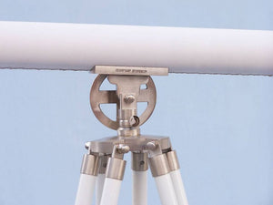 Handcrafted Model Ships Floor Standing Brushed Nickel With White Leather Griffith Astro Telescope 65" ST-0124-BN-WL