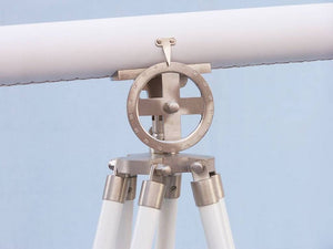 Handcrafted Model Ships Floor Standing Brushed Nickel With White Leather Griffith Astro Telescope 65" ST-0124-BN-WL