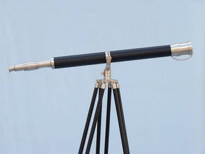 Handcrafted Model Ships Floor Standing Brushed Nickel With Leather Galileo Telescope 65" ST-0117-BNL