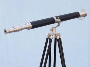 Handcrafted Model Ships Floor Standing Brushed Nickel With Leather Galileo Telescope 65" ST-0117-BNL