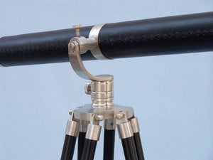 Handcrafted Model Ships Floor Standing Brushed Nickel With Leather Galileo Telescope 65" ST-0117-BNL